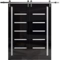 Double Barn Door 36 x 80 inches | Quadro 4088 Gloss Black | 13FT Silver Rail Track Set | Solid Panel Interior Doors Gloss Black