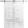 Double Barn Door 36 x 80 inches | Quadro 4088 Gloss Black | 13FT Silver Rail Track Set | Solid Panel Interior Doors Gloss White