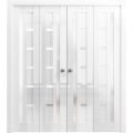 Sliding Closet Double Bi-fold Doors 72 x 80 inches | Quadro 4088 Gloss Black | Tracks Trims Hardware Set | Wood Solid Bedroom Wardrobe Doors Gloss White