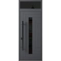 Front Exterior Prehung Steel Door / Ronex 0130 Grey / Transom Window Sidelite / Entry Metal Modern Painted W36" x H80+16" Right hand Inswing Gray