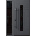 Front Exterior Prehung Steel Door / Ronex 0130 Grey / Sidelight Exterior Window Sidelite / Entry Metal Modern Painted W36+12" x H80" Right hand Inswing Gray