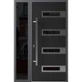 Front Exterior Prehung Steel Door / Ronex 0131 Grey / Sidelight Exterior Window Sidelite / Entry Metal Modern Painted W36+16" x H80" Right hand Inswing Black
