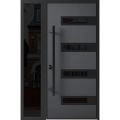 Front Exterior Prehung Steel Door / Ronex 0131 Grey / Sidelight Exterior Window Sidelite / Entry Metal Modern Painted W36+16" x H80" Right hand Inswing Gray