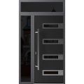 Front Exterior Prehung Steel Door / Ronex 0131 Grey / Sidelight and Transom Window Sidelite / Entry Metal Modern Painted W36+12" x H80+16" Right hand Inswing Black