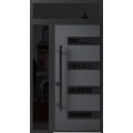 Front Exterior Prehung Steel Door / Ronex 0131 Grey / Sidelight and Transom Window Sidelite / Entry Metal Modern Painted W36+12" x H80+16" Right hand Inswing Gray