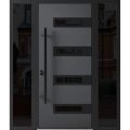 Front Exterior Prehung Steel Door / Ronex 0131 Grey / 2 Sidelight Exterior Windows Sidelites/ Entry Metal Modern Painted W14+36+14" x H80" Right hand Inswing Gray