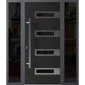 Front Exterior Prehung Steel Door / Ronex 0131 Grey / 2 Sidelight Exterior Windows Sidelites/ Entry Metal Modern Painted W14+36+14" x H80" Right hand Inswing Black