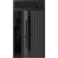 Front Exterior Prehung Steel Door / Ronex 0144 Grey / Sidelight and Transom Window Sidelite / Entry Metal Modern Painted W36+14" x H80+16" Right hand Inswing Gray