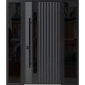 Front Exterior Prehung Steel Door / Ronex 0144 Grey / 2 Sidelight Exterior Windows Sidelites/ Entry Metal Modern Painted W12+36+12" x H80" Right hand Inswing Gray
