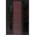 Front Exterior Prehung Steel Door / Ronex 0162 Red Oak / Sidelight Exterior Window Sidelite / Entry Metal Modern Painted W36+14" x H80" Right hand Inswing Red Oak
