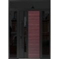 Front Exterior Prehung Steel Door / Ronex 0162 Red Oak / 2 Sidelight and Transom Window Sidelite / Entry Metal Modern Painted W14+36+14" x H80+16" Right hand Inswing Red Oak