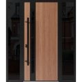 Front Exterior Prehung Steel Door / Ronex 1033 Teak / 2 Sidelight Exterior Windows Sidelites/ Entry Metal Modern Painted W14+36+14" x H80" Right hand Inswing Oak
