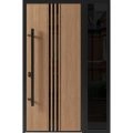Front Exterior Prehung Steel Door / Ronex 1055 Teak / Sidelight Exterior Window Sidelite / Entry Metal Modern Painted W36+16" x H80" Right hand Inswing Oak