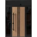 Front Exterior Prehung Steel Door / Ronex 1055 Teak / 2 Sidelight and Transom Window Sidelite / Entry Metal Modern Painted W16+36+16" x H80+16" Right hand Inswing Oak