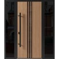 Front Exterior Prehung Steel Door / Ronex 1055 Teak / 2 Sidelight Exterior Windows Sidelites/ Entry Metal Modern Painted W14+36+14" x H80" Right hand Inswing Oak