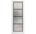 Slab Barn Door Panel Frosted Glass Lite | Planum 2132 Matte Black and Aluminum Strips | Sturdy Finished Modern Doors | Pocket Closet Sliding -28" x 80" White