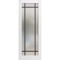Slab Barn Door Panel Frosted Glass Lite | Planum 2112 White Silk and Aluminum Strips | Sturdy Finished Modern Doors | Pocket Closet Sliding White