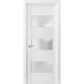 Solid French Door 3 Lites | Lucia 4070 White Silk with Frosted Glass | Single Regular Panel Frame Trims Handle | Bathroom Bedroom Sturdy Doors  White