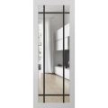 Slab Barn Door Panel Lite | Lucia 2266 White Silk with Clear Glass and Aluminum Strips | Sturdy Finished Modern Doors | Pocket Closet Sliding White