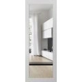 Slab Barn Door Panel Lite | Lucia 2666 White Silk with Clear Glass and Aluminum Strips | Sturdy Finished Modern Doors | Pocket Closet Sliding White
