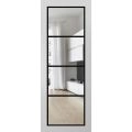 Slab Barn Door Panel Clear Glass | Lucia 2466 White Silk and Aluminum Strips | Sturdy Finished Doors | Pocket Closet Sliding-24" x 84" White