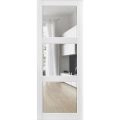 Slab Barn Door Panel Clear Glass 3 Lites | Lucia 2555 White Silk | Sturdy Finished Doors | Pocket Closet Sliding-30" x 96" White