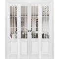 Sliding Closet Double Bi-fold Doors | Felicia 3599 White Silk with Clear Glass | Sturdy Tracks Moldings Trims Hardware Set | Wood Solid Bedroom Wardrobe Doors  White
