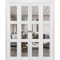 Sliding Closet Double Bi-fold Doors | Lucia 2555 Matte Black with Clear Glass | Sturdy Tracks Moldings Trims Hardware Set | Wood Solid Bedroom Wardrobe Doors  White