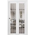 Sliding Closet Bi-fold Doors | Felicia 3355 White Silk with Clear Glass | Sturdy Tracks Moldings Trims Hardware Set | Wood Solid Bedroom Wardrobe Doors  White