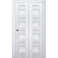 Sliding Closet Bi-fold Doors | Veregio 7455 Matte Grey with Frosted Glass | Sturdy Tracks Moldings Trims Hardware Set | Wood Solid Bedroom Wardrobe Doors  White