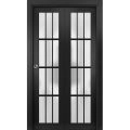 Sliding Closet Bi-fold Doors | Felicia 3312 Matte Black with Frosted Glass | Sturdy Tracks Moldings Trims Hardware Set | Wood Solid Bedroom Wardrobe Doors  Black Matte