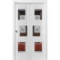 Sliding Closet Bi-fold Doors | Sete 6999 White Silk with Mirror | Sturdy Tracks Moldings Trims Hardware Set | Wood Solid Bedroom Wardrobe Doors-36" x 80" (2* 18x80) White