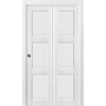 Sliding Closet Bi-fold Doors | Lucia 2661 White Silk | Sturdy Tracks Moldings Trims Hardware Set | Wood Solid Bedroom Wardrobe Doors  White