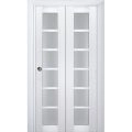 Sliding Closet Bi-fold Doors | Veregio 7602 Matte Grey with Frosted Glass | Sturdy Tracks Moldings Trims Hardware Set | Wood Solid Bedroom Wardrobe Doors  White