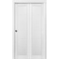 Sliding Closet Bi-fold Doors | Quadro 4115 White Silk | Sturdy Tracks Moldings Trims Hardware Set | Wood Solid Bedroom Wardrobe Doors  White