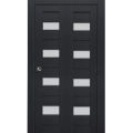 Sliding Closet Bi-fold Doors | Veregio 7455 Matte Grey with Frosted Glass | Sturdy Tracks Moldings Trims Hardware Set | Wood Solid Bedroom Wardrobe Doors  Antracite