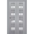 Sliding Closet Bi-fold Doors | Veregio 7455 Matte Grey with Frosted Glass | Sturdy Tracks Moldings Trims Hardware Set | Wood Solid Bedroom Wardrobe Doors  Matte Grey