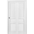 Sliding Closet Bi-fold Doors | Lucia 31 White Silk | Sturdy Tracks Moldings Trims Hardware Set | Wood Solid Bedroom Wardrobe Doors  White