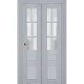 Sliding Closet Bi-fold Doors | Veregio 7339 Antracite with Frosted Glass | Sturdy Tracks Moldings Trims Hardware Set | Wood Solid Bedroom Wardrobe Doors  Matte Grey