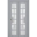 Sliding Closet Bi-fold Doors | Veregio 7602 Matte Grey with Frosted Glass | Sturdy Tracks Moldings Trims Hardware Set | Wood Solid Bedroom Wardrobe Doors  Matte Grey