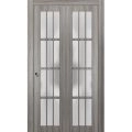 Sliding Closet Bi-fold Doors | Felicia 3312 Matte Black with Frosted Glass | Sturdy Tracks Moldings Trims Hardware Set | Wood Solid Bedroom Wardrobe Doors  Ginger Ash