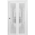 Sliding Closet Bi-fold Doors | Felicia 3312 Matte Black with Frosted Glass | Sturdy Tracks Moldings Trims Hardware Set | Wood Solid Bedroom Wardrobe Doors  White