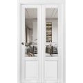 Sliding Closet Bi-fold Doors | Lucia 1533 White Silk with Clear Glass | Sturdy Tracks Moldings Trims Hardware Set | Wood Solid Bedroom Wardrobe Doors  White