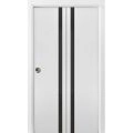 Sliding Closet Bi-fold Doors | Planum 0040 Ginger Ash with Black Glass | Sturdy Tracks Moldings Trims Hardware Set | Wood Solid Bedroom Wardrobe Doors  White