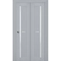 Sliding Closet Bi-fold Doors | Veregio 7288 Antracite with Frosted Glass | Sturdy Tracks Moldings Trims Hardware Set | Wood Solid Bedroom Wardrobe Doors  Matte Grey