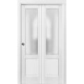 Sliding Closet Bi-fold Doors | Lucia 22 Matte Black with Frosted Glass | Sturdy Tracks Moldings Trims Hardware Set | Wood Solid Bedroom Wardrobe Doors  White