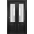 Sliding Closet Bi-fold Doors | Lucia 22 Matte Black with Frosted Glass | Sturdy Tracks Moldings Trims Hardware Set | Wood Solid Bedroom Wardrobe Doors  Black Matte
