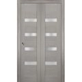 Sliding Closet Bi-fold Doors | Quadro 4113 Ginger Ash with Frosted Glass | Sturdy Tracks Moldings Trims Hardware Set | Wood Solid Bedroom Wardrobe Doors  Ginger Ash