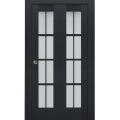 Sliding Closet Bi-fold Doors | Veregio 7412 White Silk with Frosted Glass | Sturdy Tracks Moldings Trims Hardware Set | Wood Solid Bedroom Wardrobe Doors  Antracite