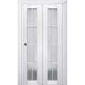 Sliding Closet Bi-fold Doors | Veregio 7412 White Silk with Frosted Glass | Sturdy Tracks Moldings Trims Hardware Set | Wood Solid Bedroom Wardrobe Doors  White